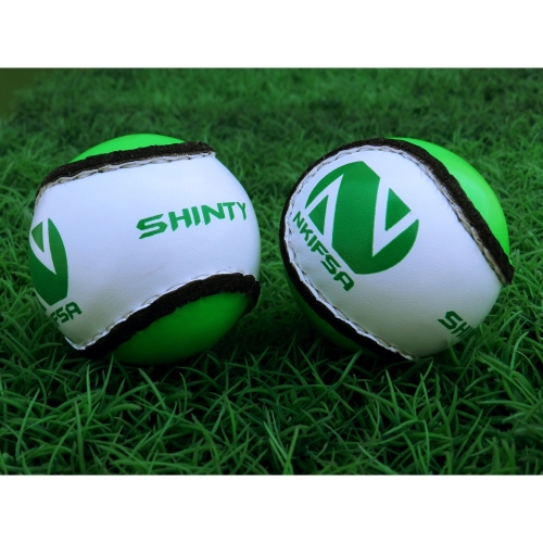 Green & white shinty balls